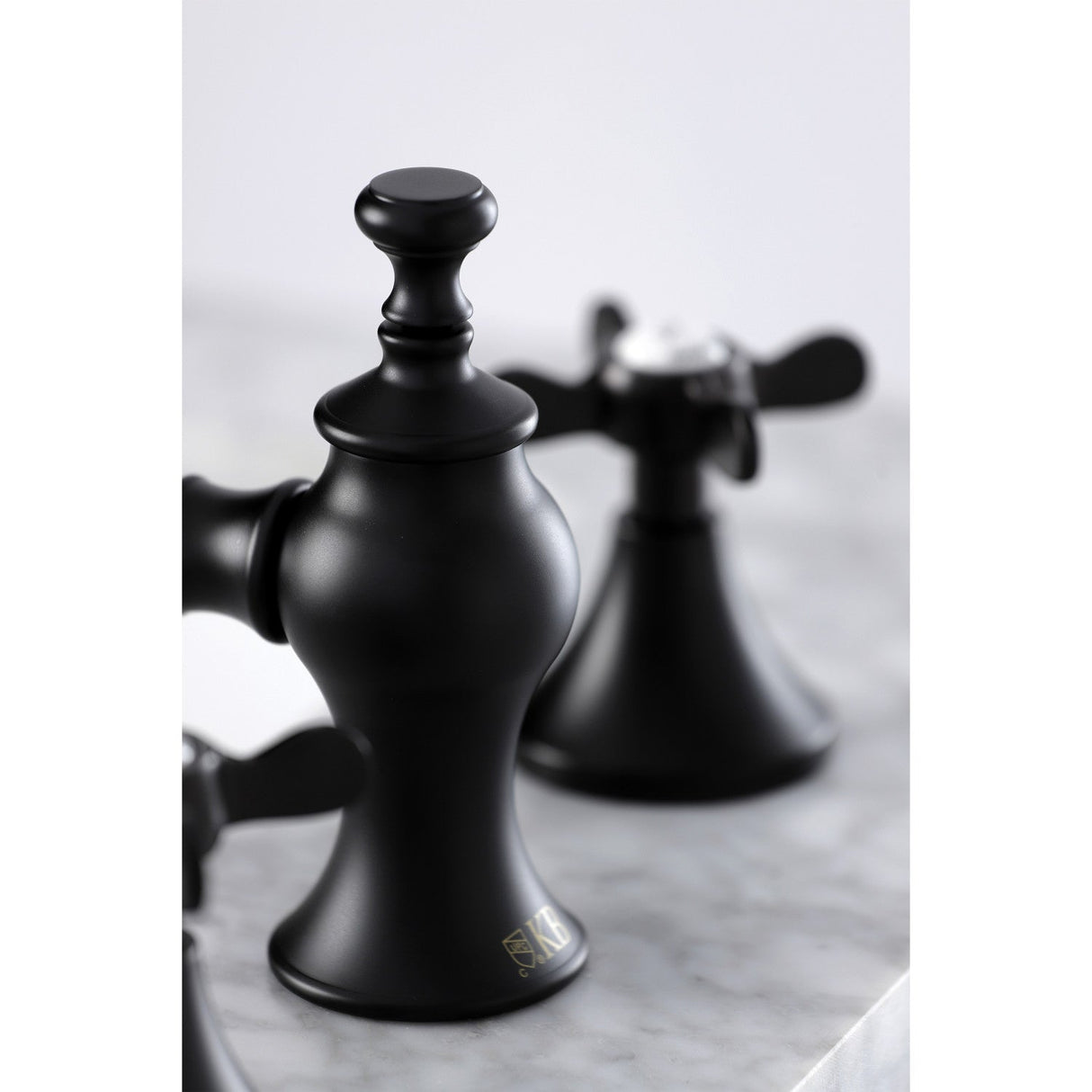 Essex KC7060BEX Two-Handle 3-Hole Deck Mount Widespread Bathroom Faucet with Brass Pop-Up, Matte Black