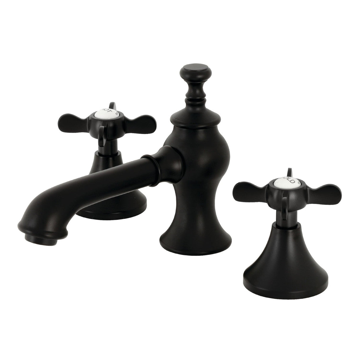 Essex KC7060BEX Two-Handle 3-Hole Deck Mount Widespread Bathroom Faucet with Brass Pop-Up, Matte Black