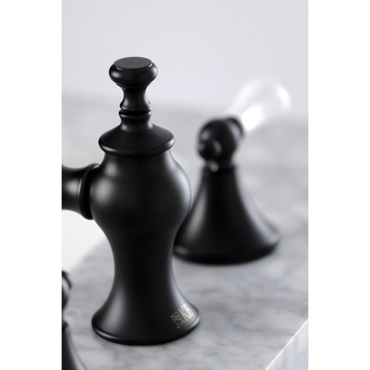 Vintage KC7060PL Two-Handle 3-Hole Deck Mount Widespread Bathroom Faucet with Brass Pop-Up, Matte Black