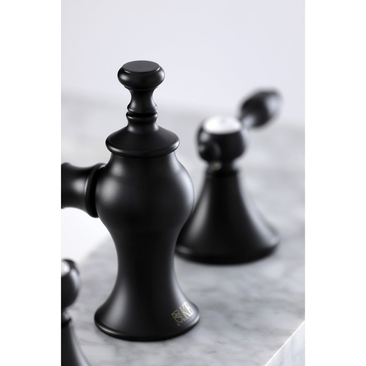 Tudor KC7060TAL Two-Handle 3-Hole Deck Mount Widespread Bathroom Faucet with Brass Pop-Up, Matte Black