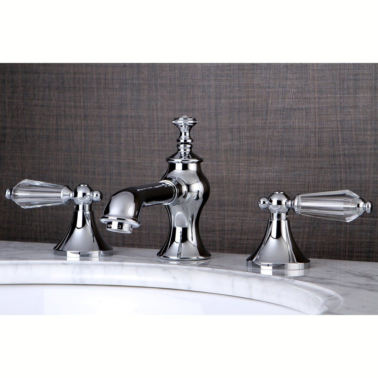 Wilshire KC7061WLL Two-Handle 3-Hole Deck Mount Widespread Bathroom Faucet with Brass Pop-Up, Polished Chrome