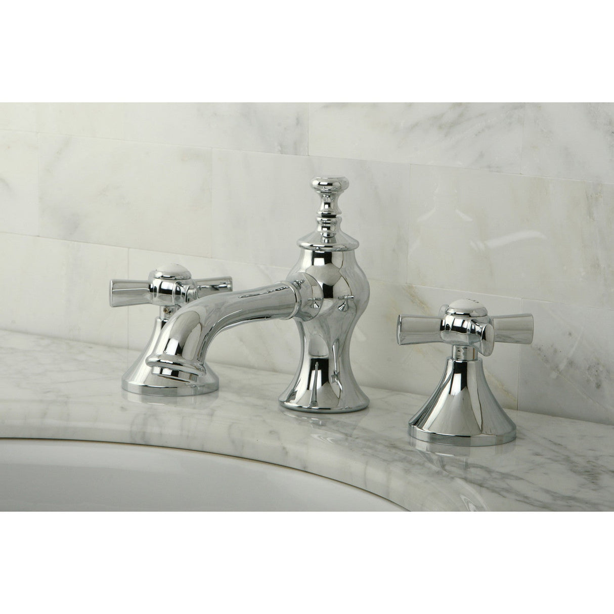 Millennium KC7061ZX Two-Handle 3-Hole Deck Mount Widespread Bathroom Faucet with Brass Pop-Up, Polished Chrome