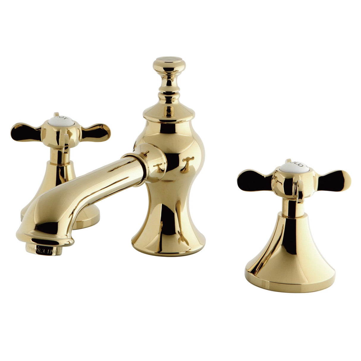 Essex KC7062BEX Two-Handle 3-Hole Deck Mount Widespread Bathroom Faucet with Brass Pop-Up, Polished Brass