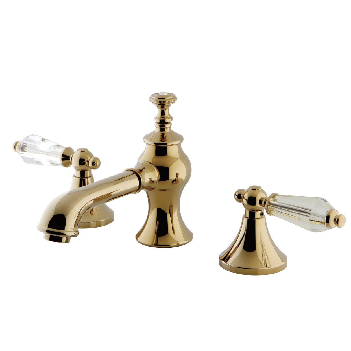 Wilshire KC7062WLL Two-Handle 3-Hole Deck Mount Widespread Bathroom Faucet with Brass Pop-Up, Polished Brass