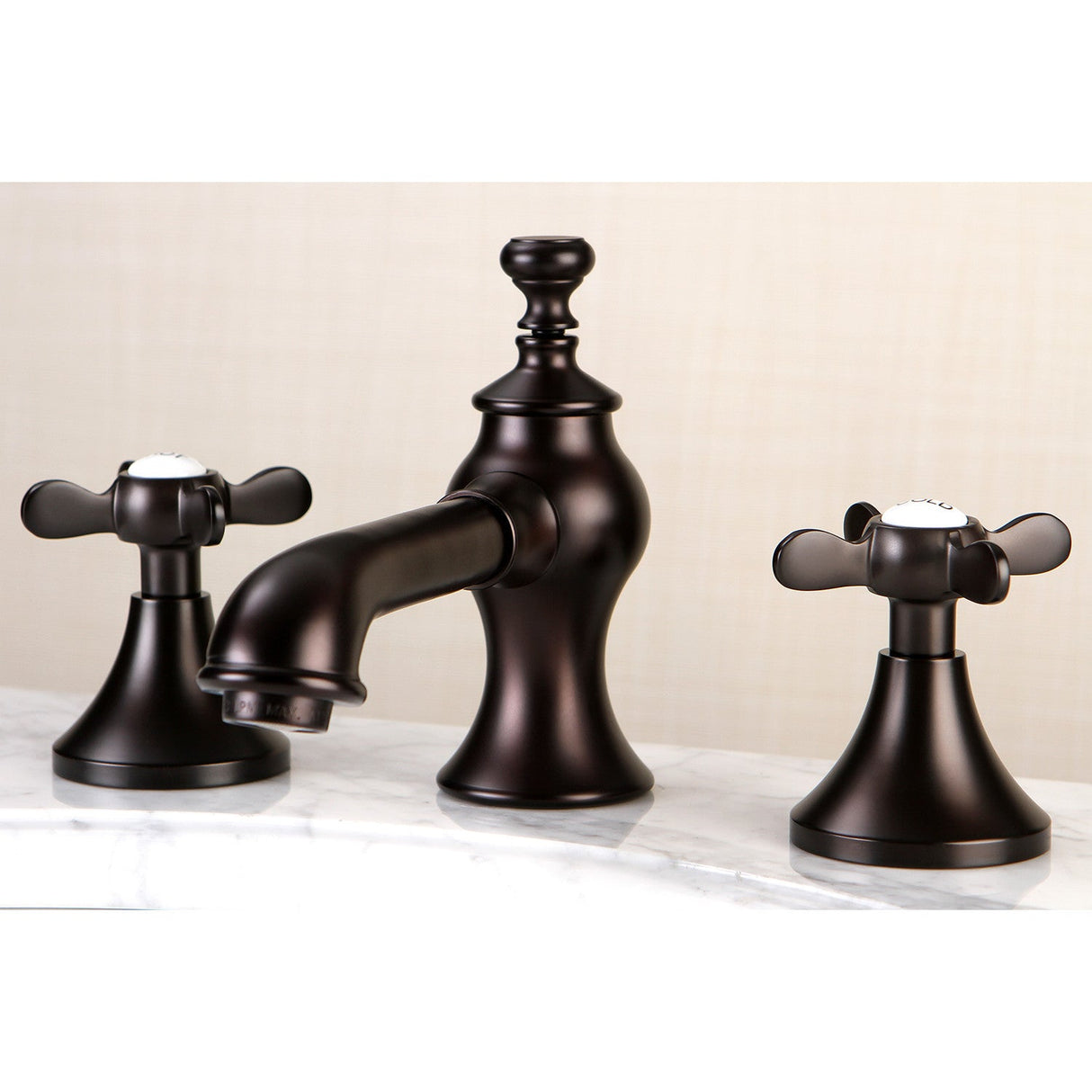 Essex KC7065BEX Two-Handle 3-Hole Deck Mount Widespread Bathroom Faucet with Brass Pop-Up, Oil Rubbed Bronze
