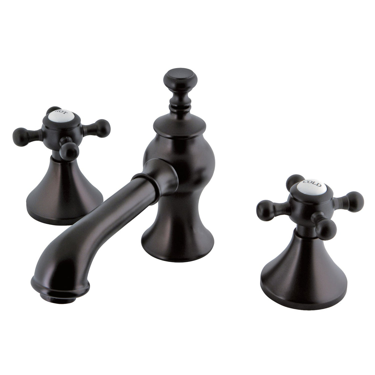 English Country KC7065BX Two-Handle 3-Hole Deck Mount Widespread Bathroom Faucet with Brass Pop-Up, Oil Rubbed Bronze