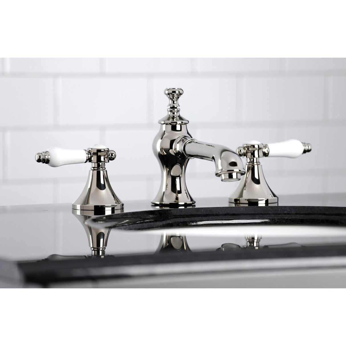 Bel-Air KC7066BPL Two-Handle 3-Hole Deck Mount Widespread Bathroom Faucet with Brass Pop-Up, Polished Nickel