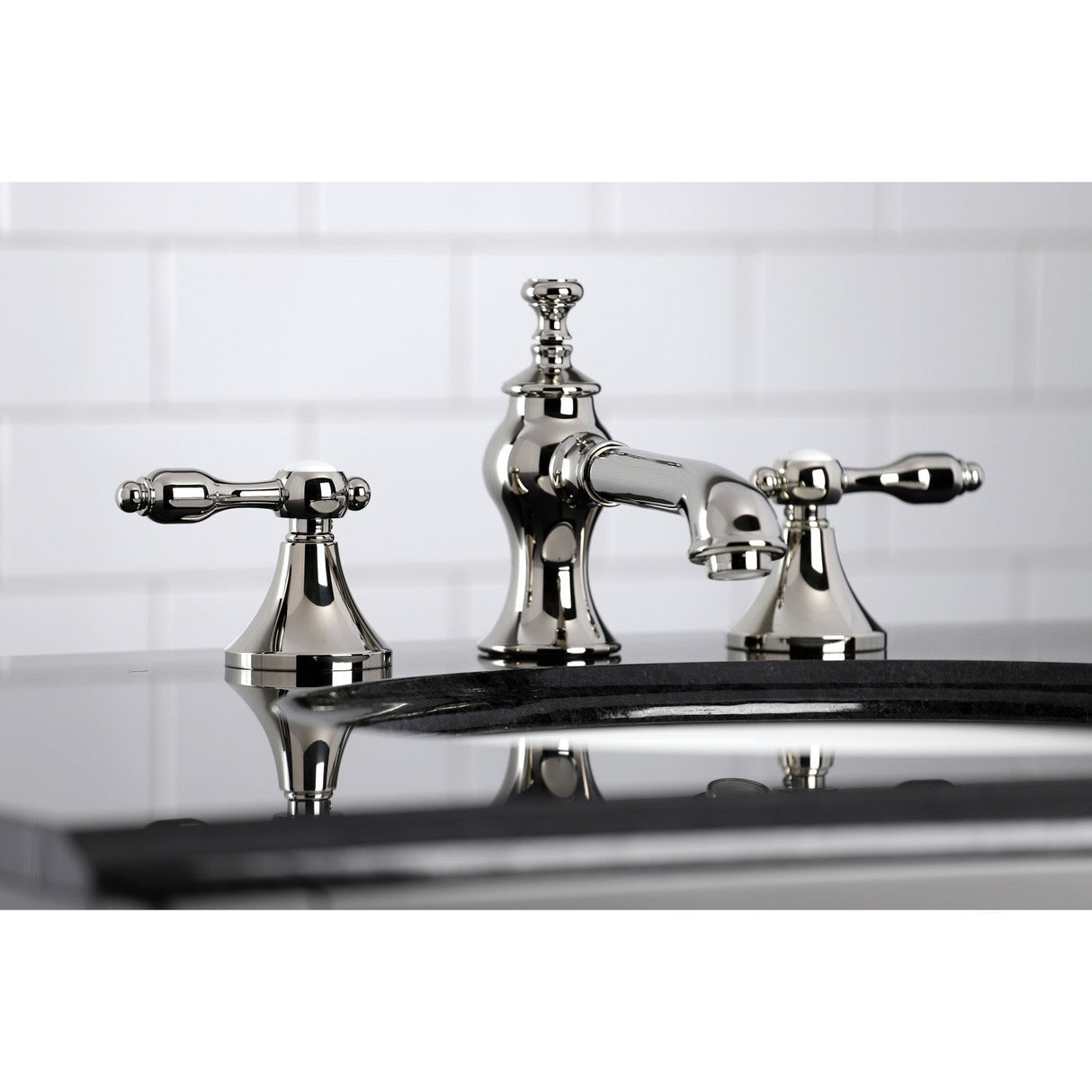 Tudor KC7066TAL Two-Handle 3-Hole Deck Mount Widespread Bathroom Faucet with Brass Pop-Up, Polished Nickel