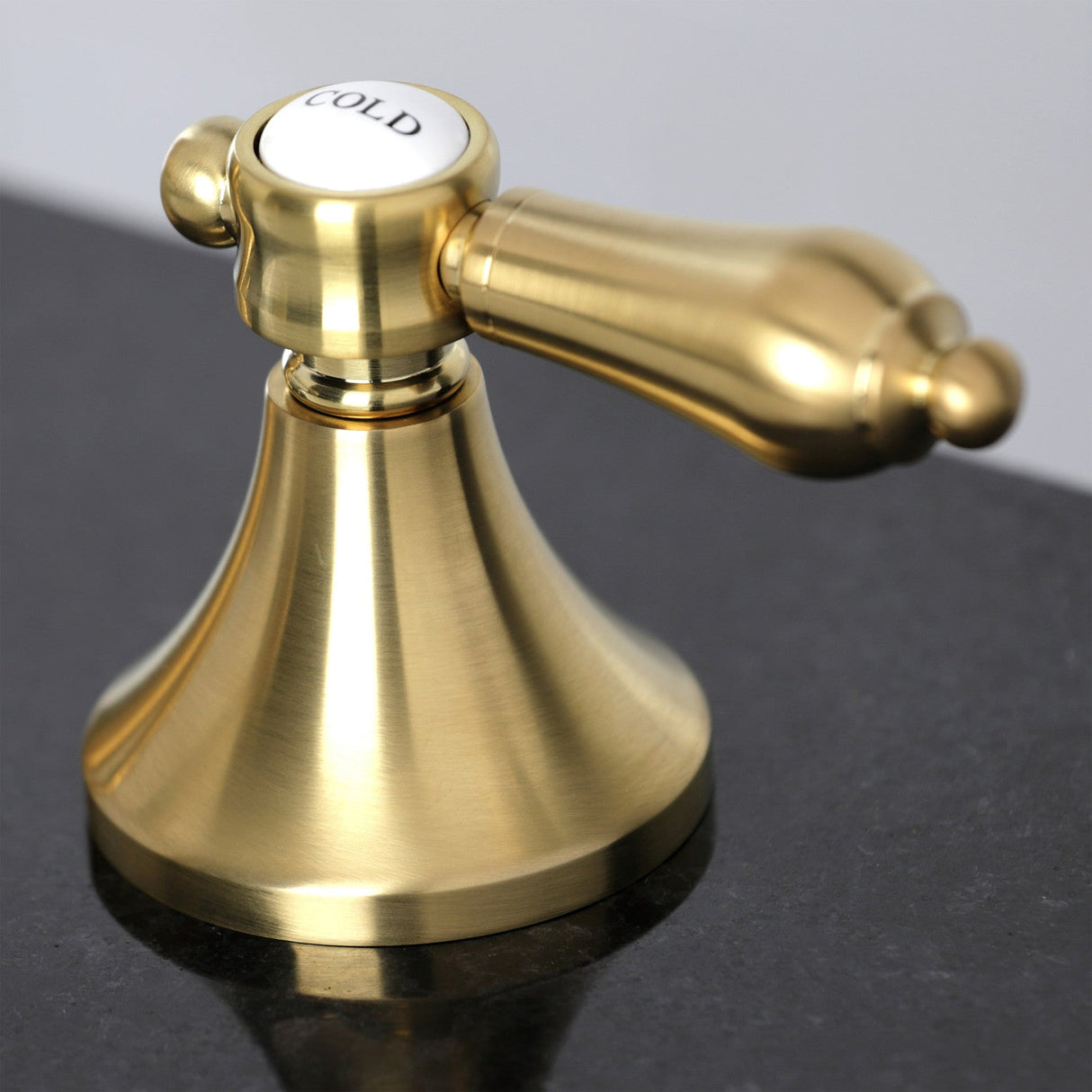 Heirloom KC7067BAL Two-Handle 3-Hole Deck Mount Widespread Bathroom Faucet with Brass Pop-Up, Brushed Brass