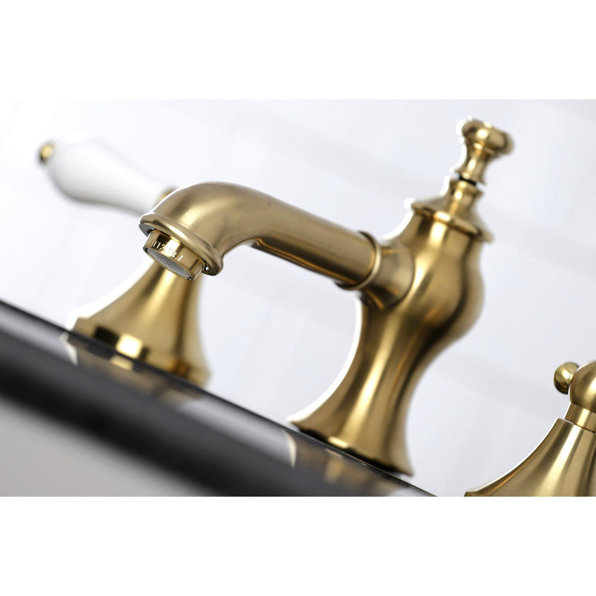 Vintage KC7067PL Two-Handle 3-Hole Deck Mount Widespread Bathroom Faucet with Brass Pop-Up, Brushed Brass
