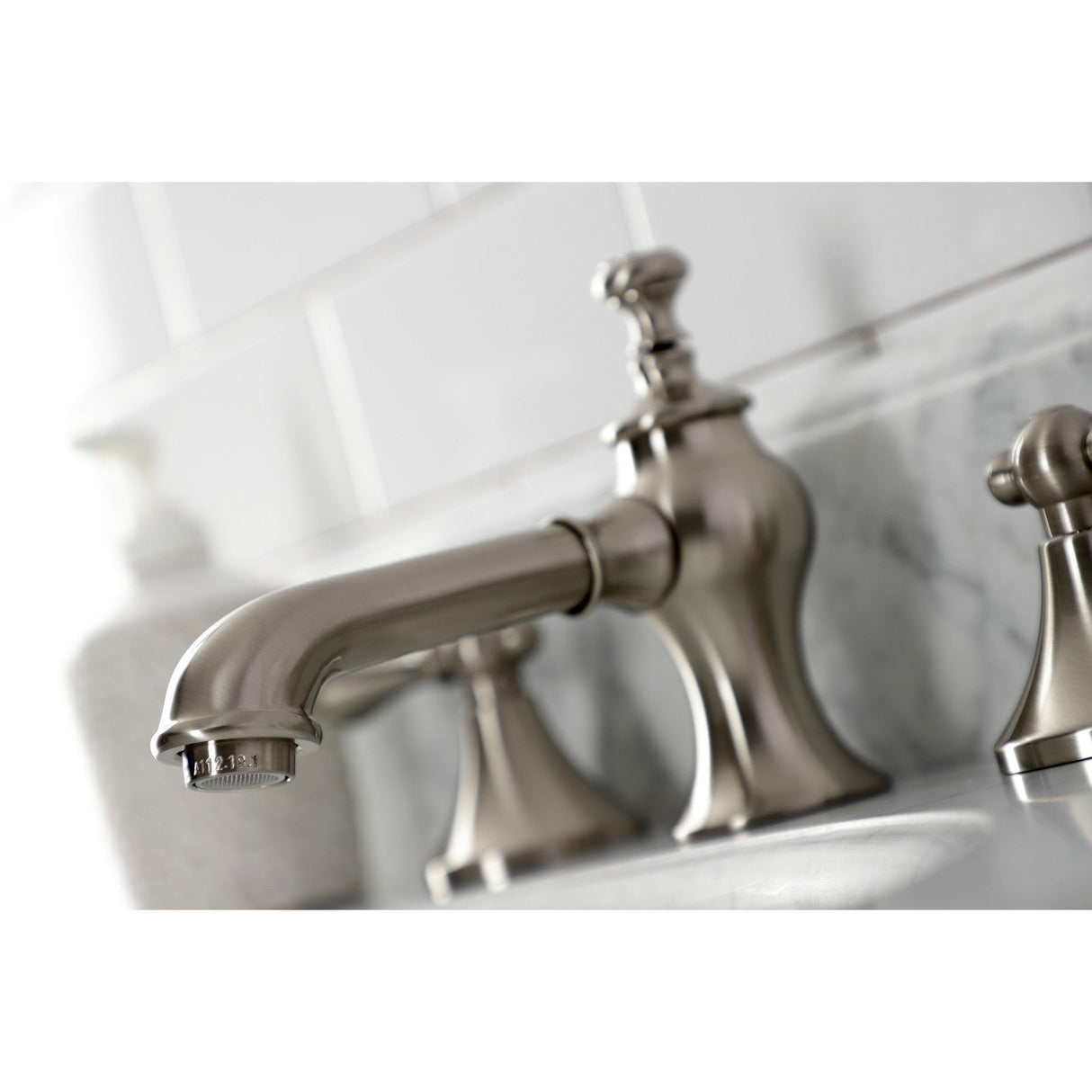 Vintage KC7068AL Two-Handle 3-Hole Deck Mount Widespread Bathroom Faucet with Brass Pop-Up, Brushed Nickel