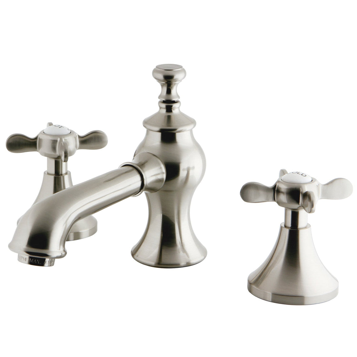 Essex KC7068BEX Two-Handle 3-Hole Deck Mount Widespread Bathroom Faucet with Brass Pop-Up, Brushed Nickel