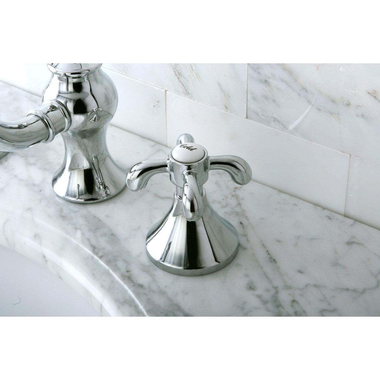 French Country KC7161TX Two-Handle 3-Hole Deck Mount Widespread Bathroom Faucet with Brass Pop-Up, Polished Chrome
