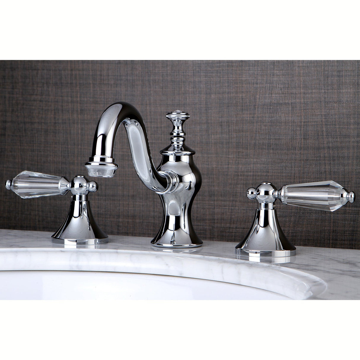 Wilshire KC7161WLL Two-Handle 3-Hole Deck Mount Widespread Bathroom Faucet with Brass Pop-Up, Polished Chrome
