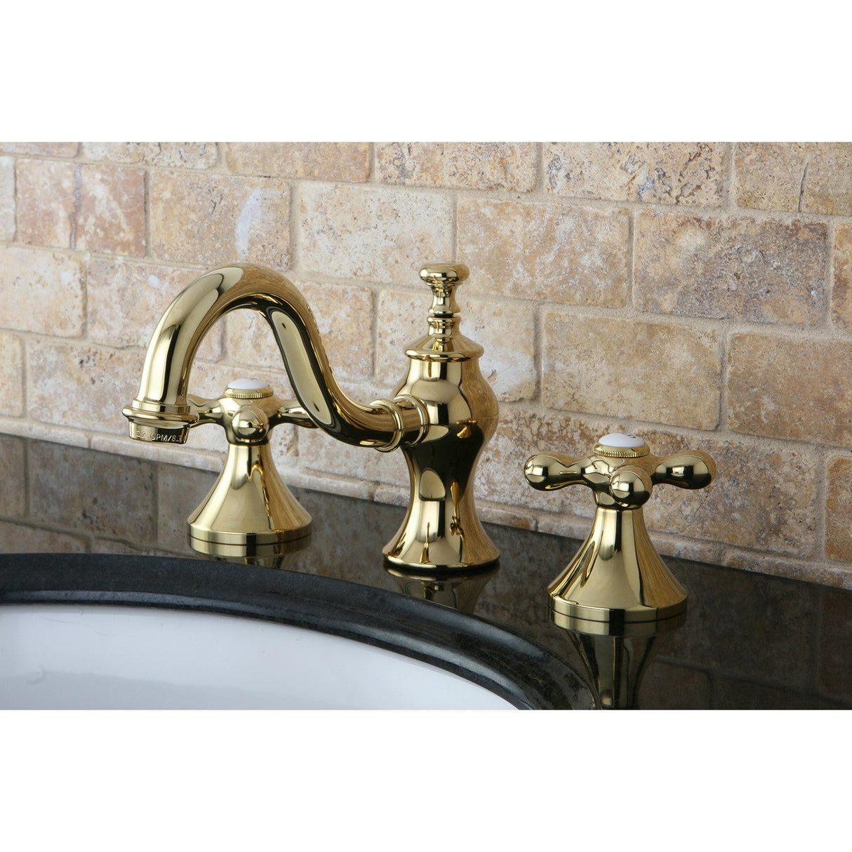 Vintage KC7162AX Two-Handle 3-Hole Deck Mount Widespread Bathroom Faucet with Brass Pop-Up, Polished Brass