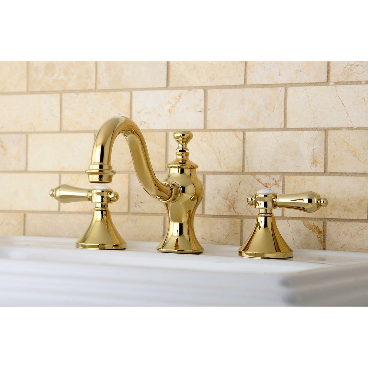 Bel-Air KC7162BAL Two-Handle 3-Hole Deck Mount Widespread Bathroom Faucet with Brass Pop-Up, Polished Brass
