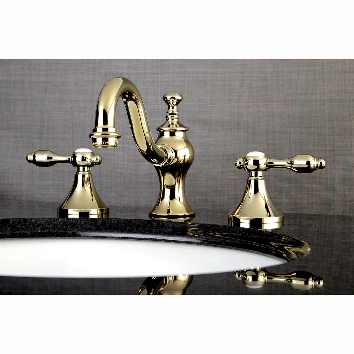 Tudor KC7162TAL Two-Handle 3-Hole Deck Mount Widespread Bathroom Faucet with Brass Pop-Up, Polished Brass