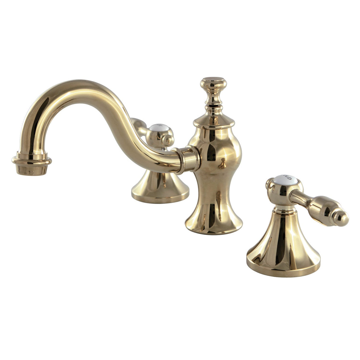 Tudor KC7162TAL Two-Handle 3-Hole Deck Mount Widespread Bathroom Faucet with Brass Pop-Up, Polished Brass