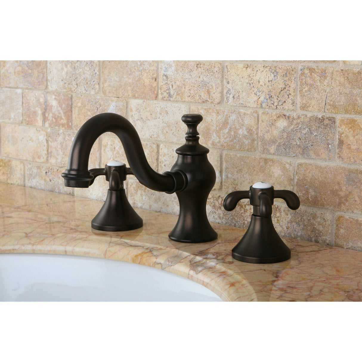 French Country KC7165TX Two-Handle 3-Hole Deck Mount Widespread Bathroom Faucet with Brass Pop-Up, Oil Rubbed Bronze