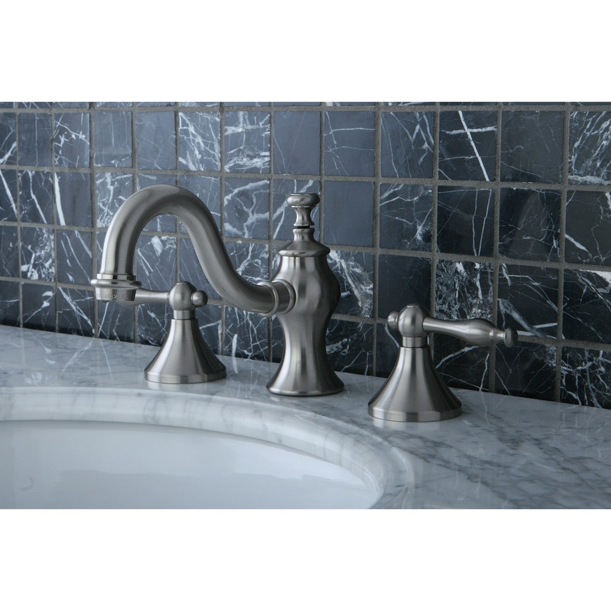 Naples KC7168NL Two-Handle 3-Hole Deck Mount Widespread Bathroom Faucet with Brass Pop-Up, Brushed Nickel