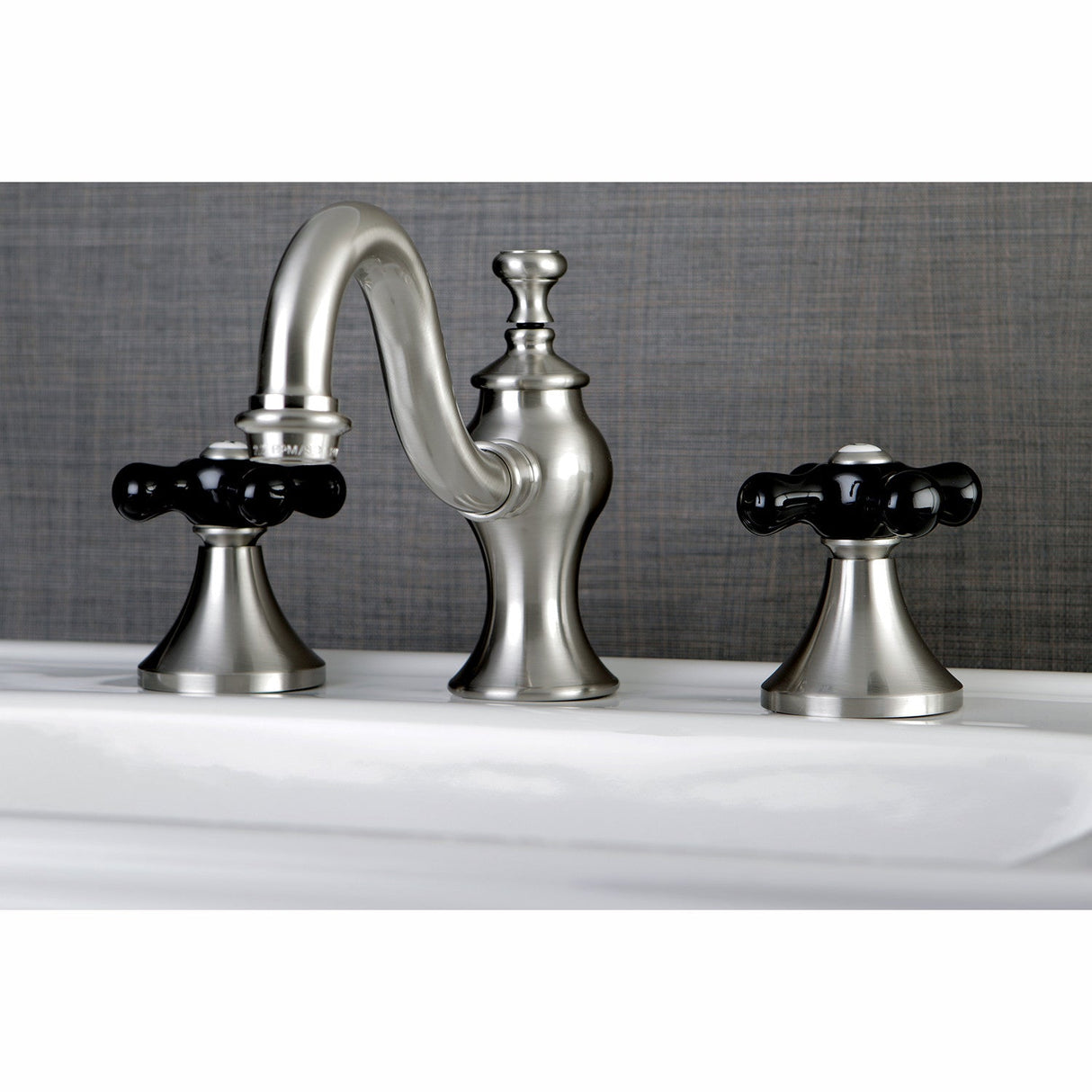 Duchess KC7168PKX Two-Handle 3-Hole Deck Mount Widespread Bathroom Faucet with Brass Pop-Up, Brushed Nickel