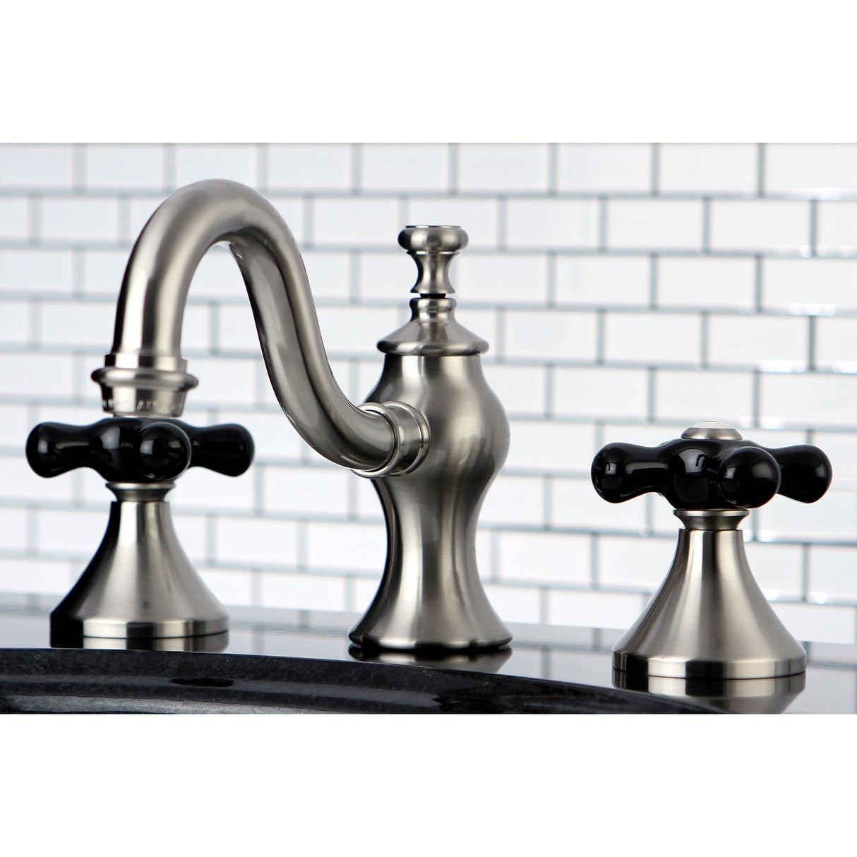 Duchess KC7168PKX Two-Handle 3-Hole Deck Mount Widespread Bathroom Faucet with Brass Pop-Up, Brushed Nickel