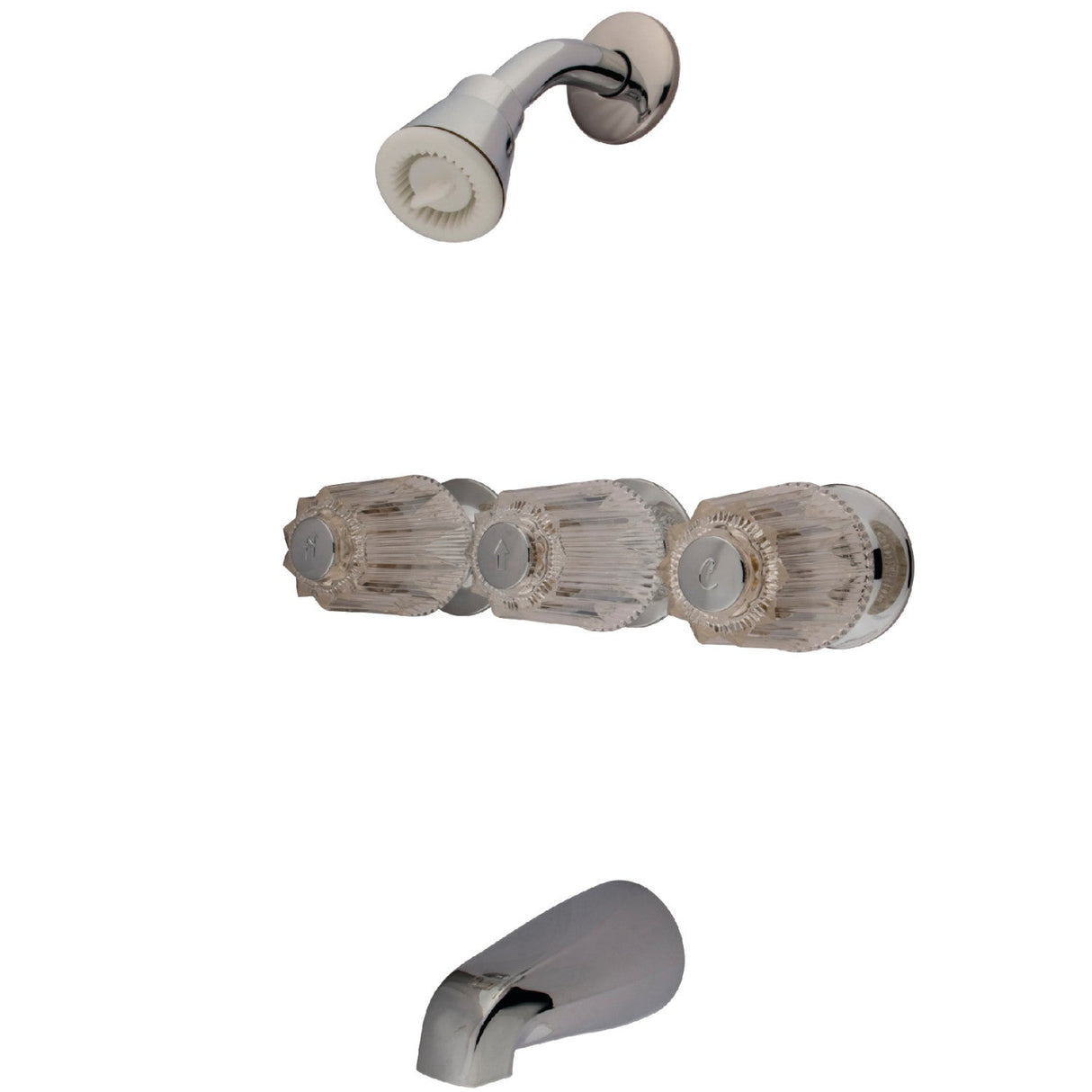 KF110C Three-Handle 5-Hole Wall Mount Tub and Shower Faucet, Polished Chrome