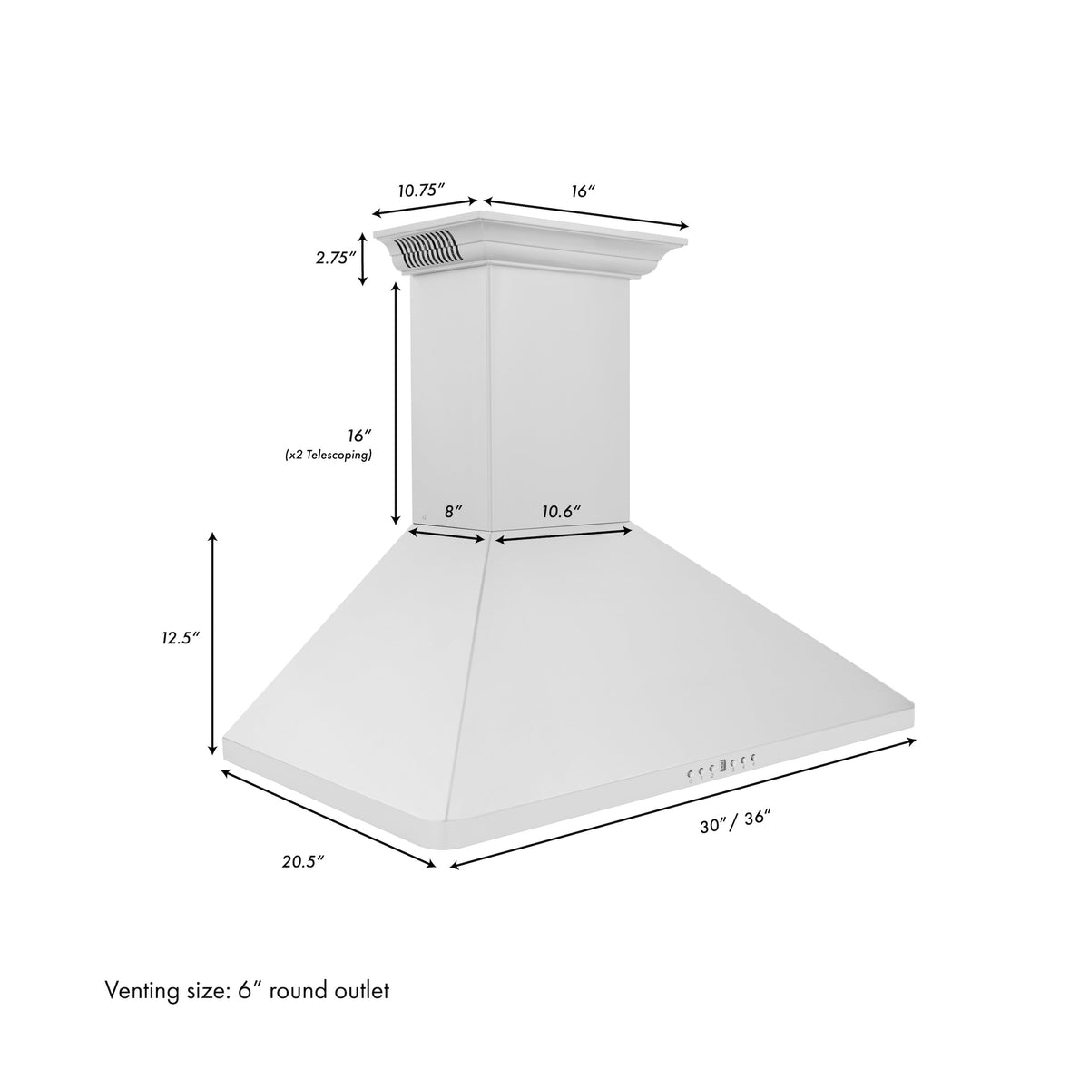 ZLINE Wall Mount Range Hood in Stainless Steel with Built-in CrownSound Bluetooth Speakers (KF1CRN-BT)