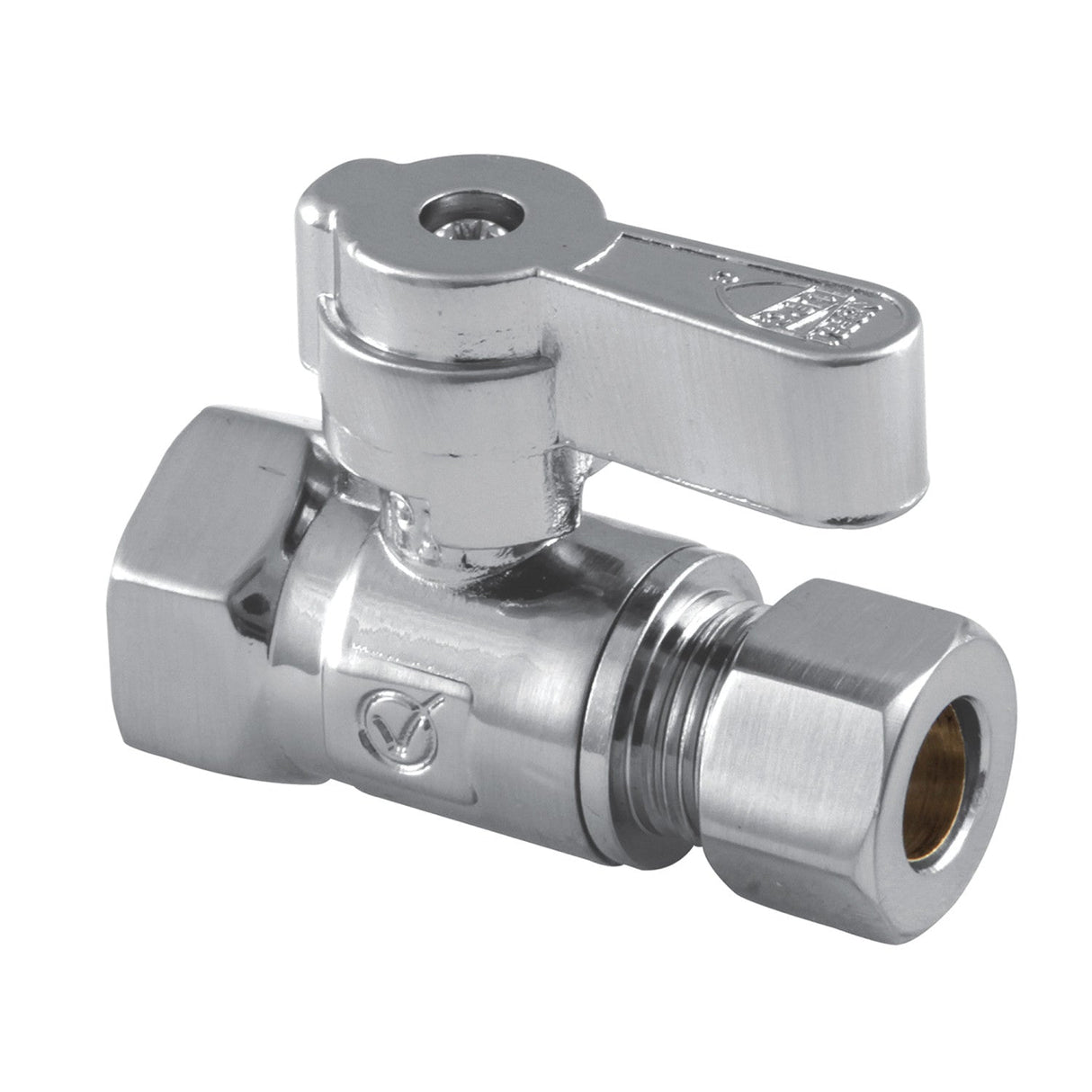 KF3315 3/8-Inch FIP x 3/8-Inch OD Comp Quarter-Turn Straight Stop Valve, Polished Chrome