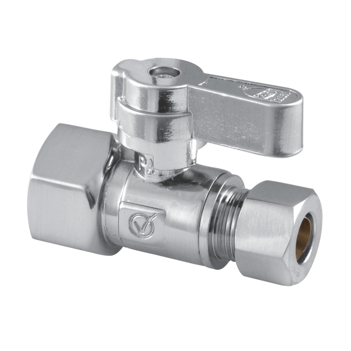 KF4315 1/2-Inch FIP x 3/8-Inch OD Comp Quarter-Turn Straight Stop Valve, Polished Chrome