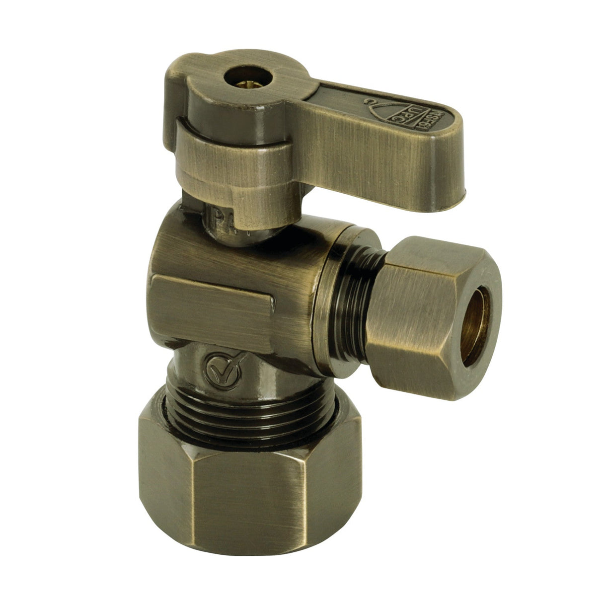 Baseline KF5330AB 5/8-Inch OD Comp x 3/8-Inch OD Comp Quarter-Turn Angle Stop Valve, Antique Brass