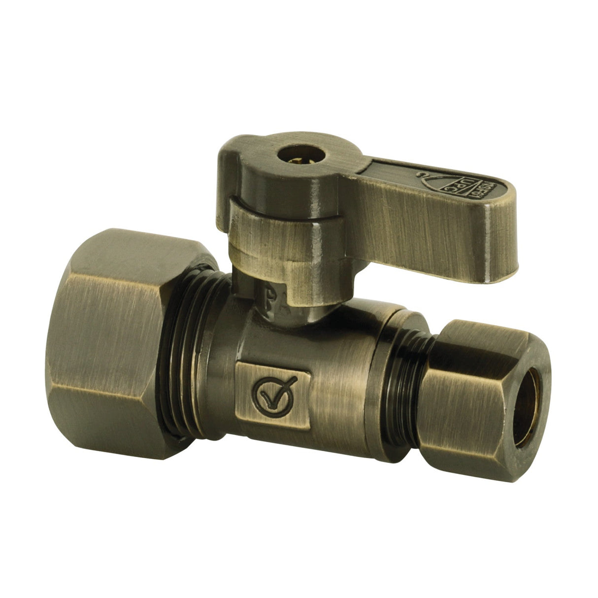 Baseline KF5335AB 5/8-Inch OD Comp x 3/8-Inch OD Comp Quarter-Turn Straight Stop Valve, Antique Brass