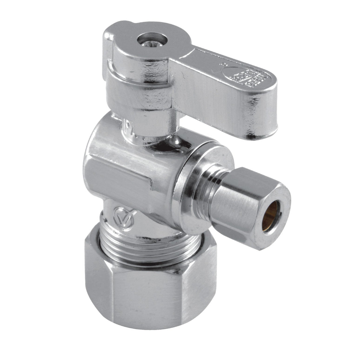 KF5814 5/8-Inch OD Comp x 1/4-Inch OD Comp Quarter-Turn Angle Stop Valve, Polished Chrome