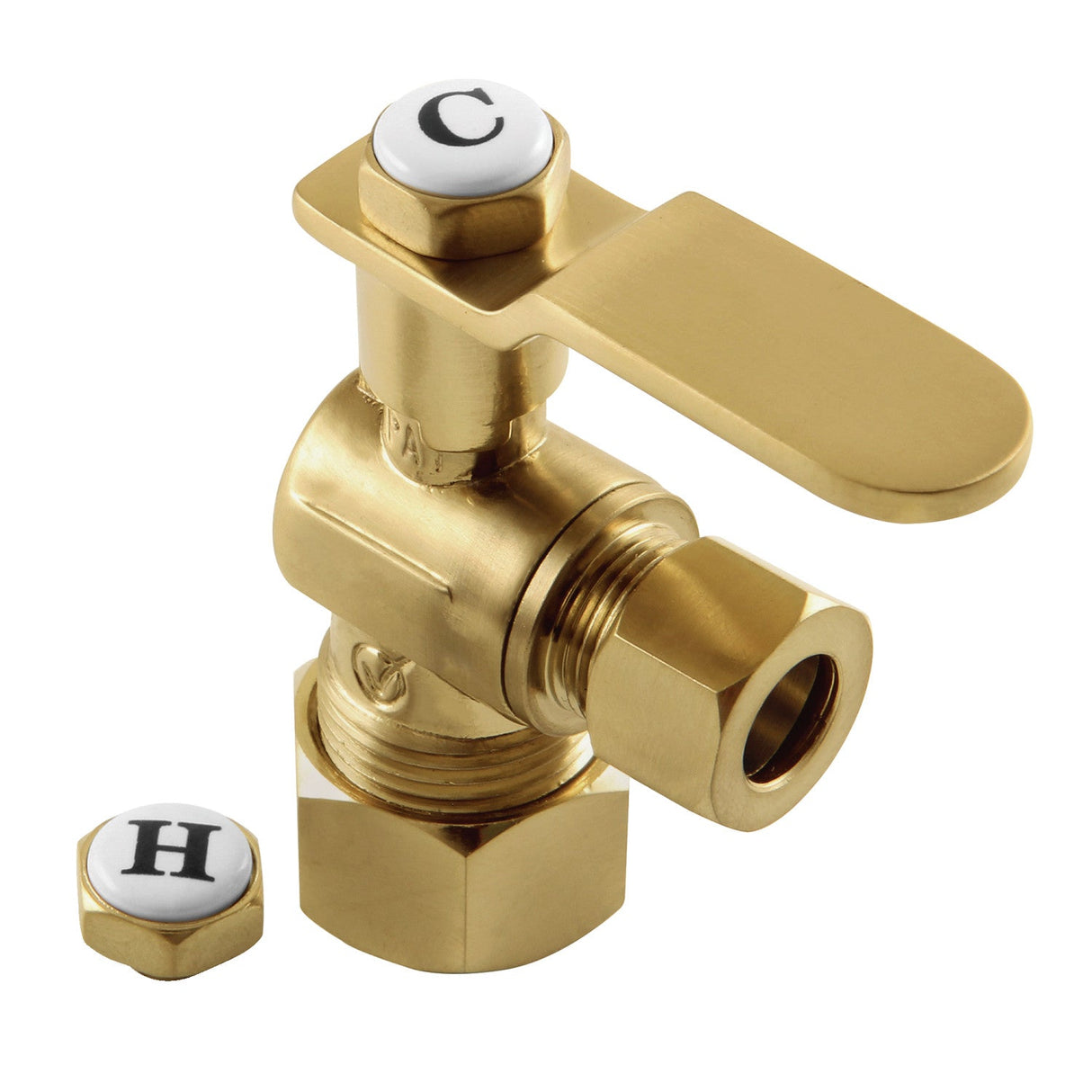 Whitaker KL5330BB 5/8-Inch OD Comp x 3/8-Inch OD Comp Quarter-Turn Angle Stop Valve, Brushed Brass