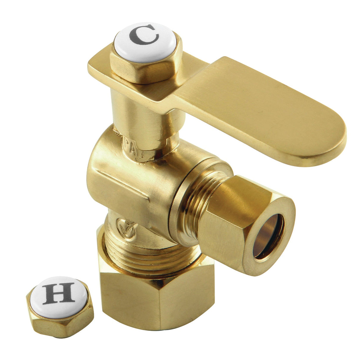 Whitaker KL5330PB 5/8-Inch OD Comp x 3/8-Inch OD Comp Quarter-Turn Angle Stop Valve, Polished Brass