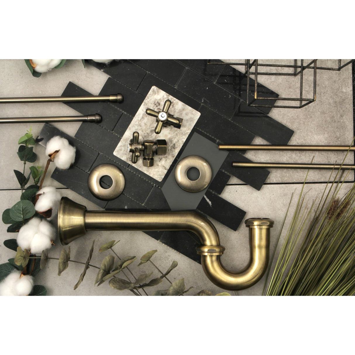 Trimscape KPK103P Traditional Plumbing Supply Kit Combo with P-Trap, Antique Brass