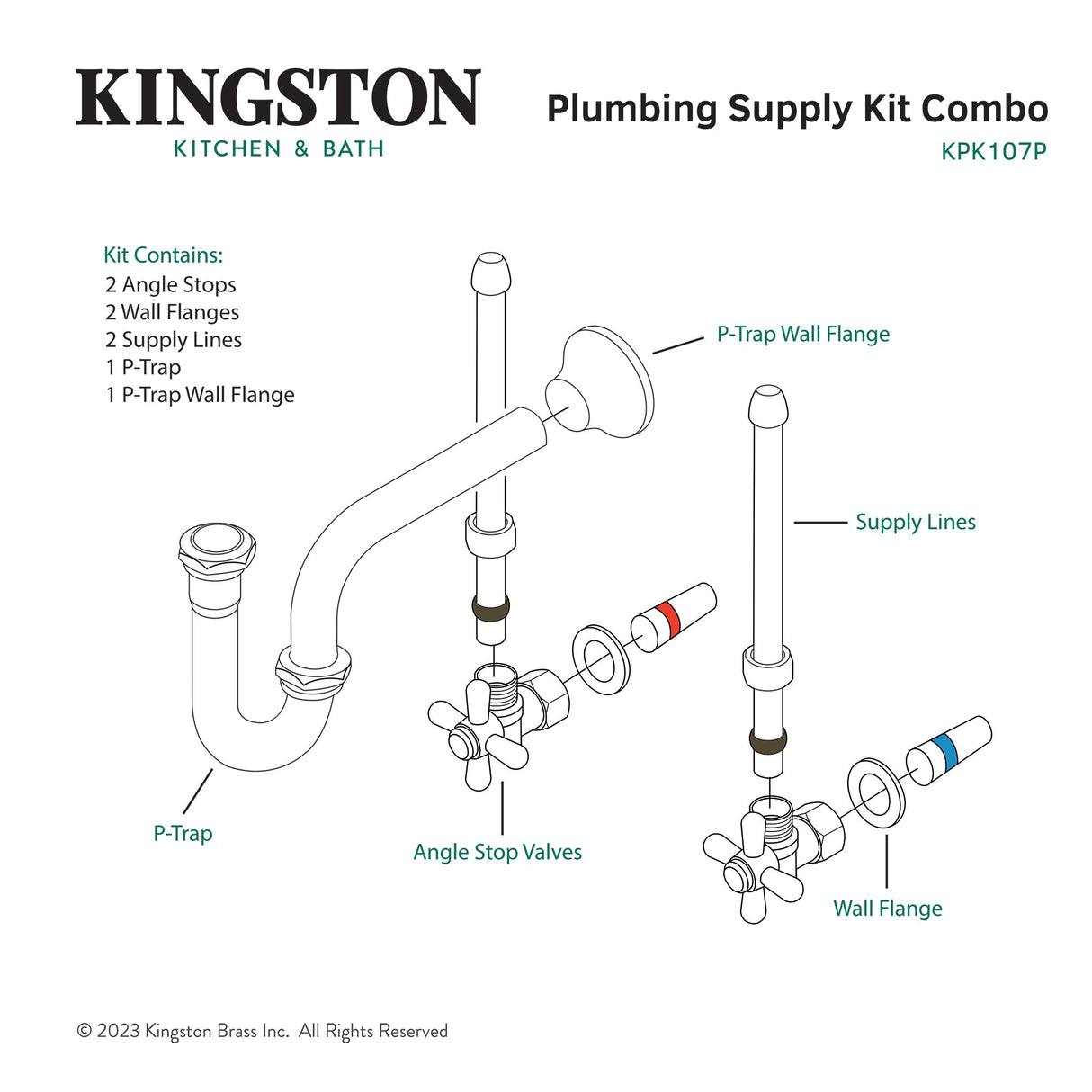 Trimscape KPK107P Traditional Plumbing Supply Kit Combo with P-Trap, Brushed Brass