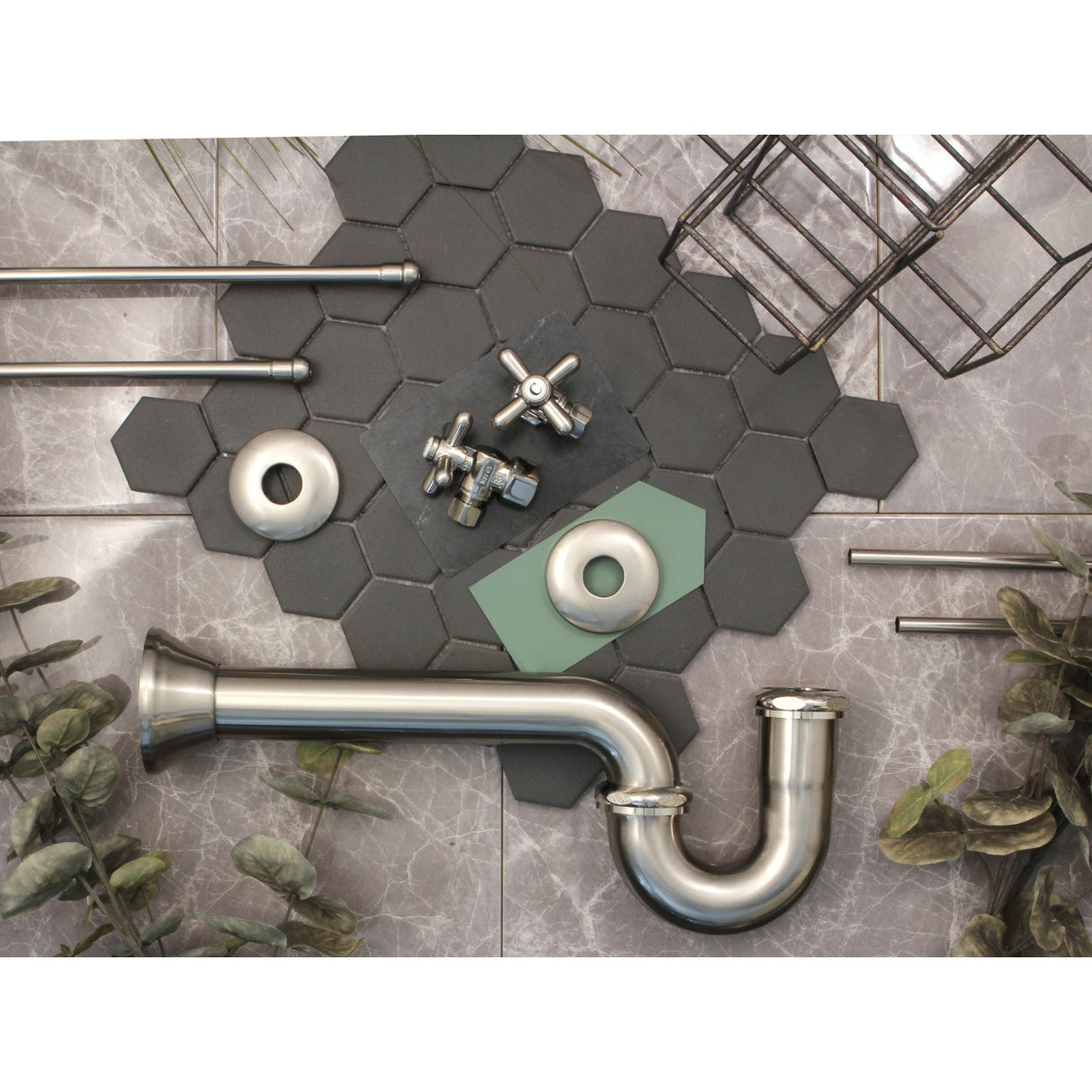 Gourmet Scape™ KPK208 Traditional Plumbing Supply Kit Combo with 1-1/2" P-Trap, Brushed Nickel