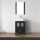 Virtu USA Dior 24" Single Bath Vanity with White Engineered Stone Top and Square Sink with Matching Mirror