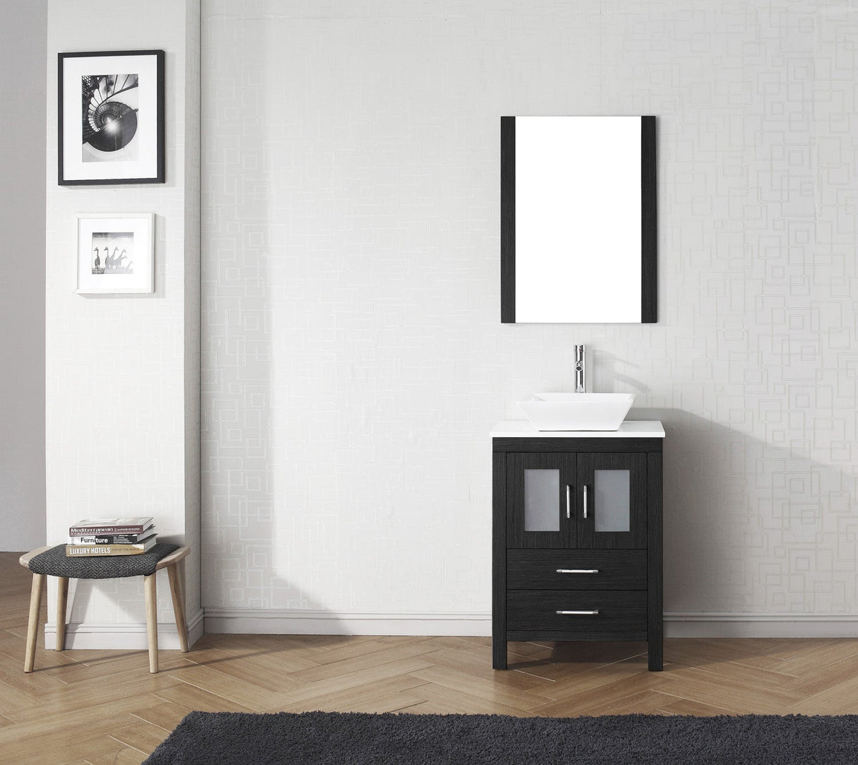 Virtu USA Dior 24" Single Bath Vanity with White Engineered Stone Top and Square Sink with Matching Mirror