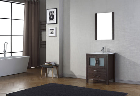 Virtu USA Dior 28" Single Bath Vanity with White Ceramic Top and Integrated Square Sink with Matching Mirror