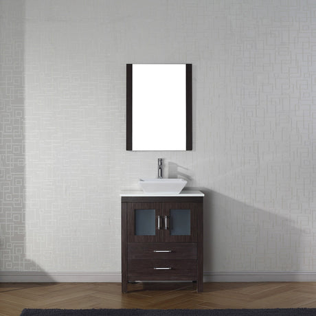 Virtu USA Dior 28" Single Bath Vanity with White Engineered Stone Top and Square Sink with Brushed Nickel Faucet with Matching Mirror