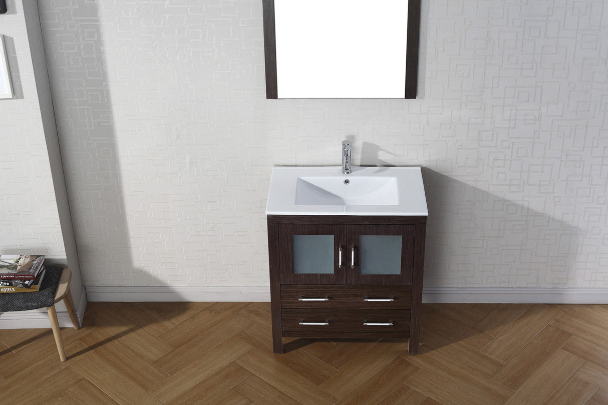 Virtu USA Dior 30" Single Bath Vanity with White Ceramic Top and Integrated Square Sink with Matching Mirror