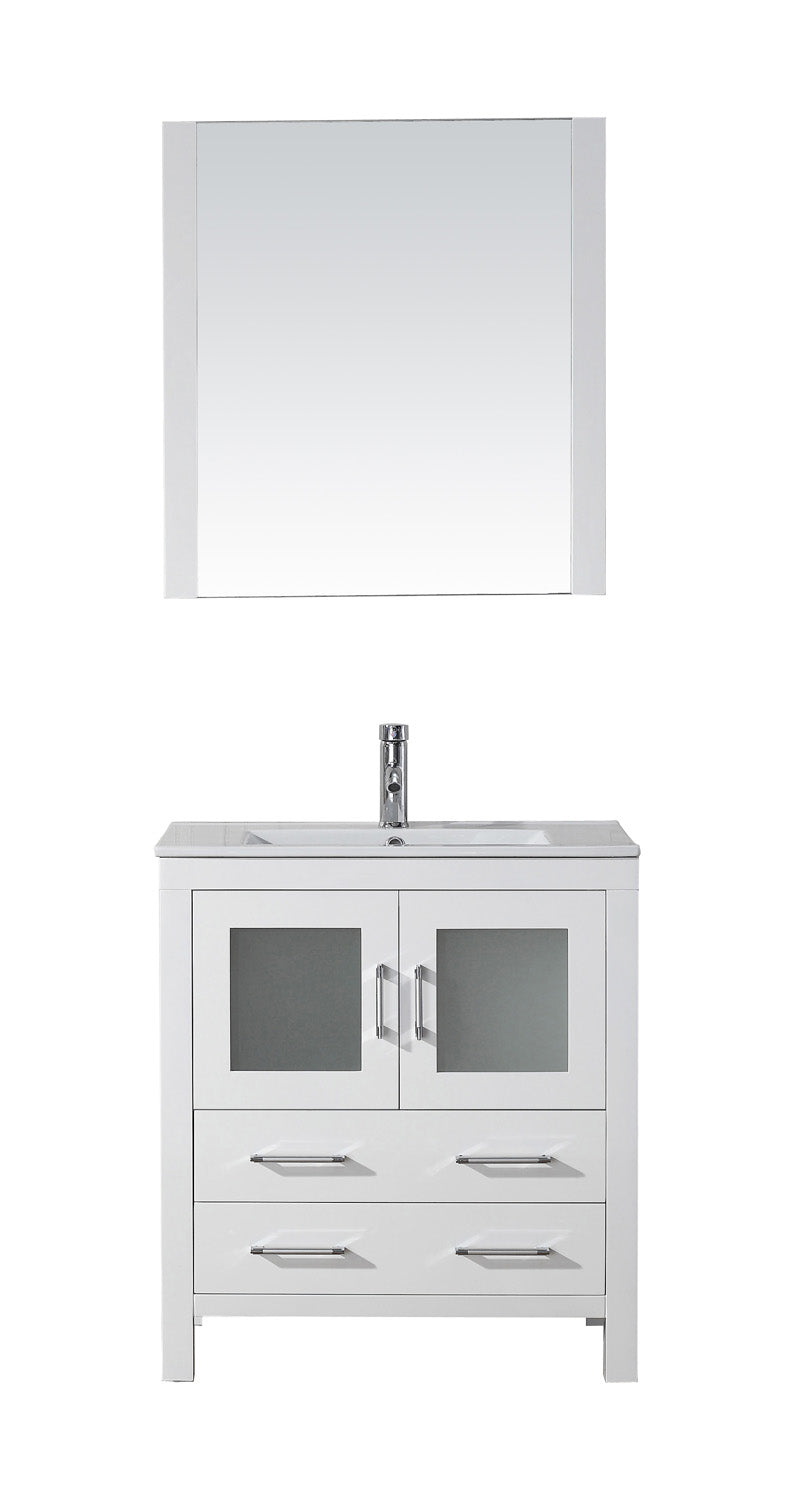Virtu USA Dior 30" Single Bath Vanity with Slim White Ceramic Top and Square Sink with Polished Chrome Faucet and Mirror - Luxe Bathroom Vanities Luxury Bathroom Fixtures Bathroom Furniture