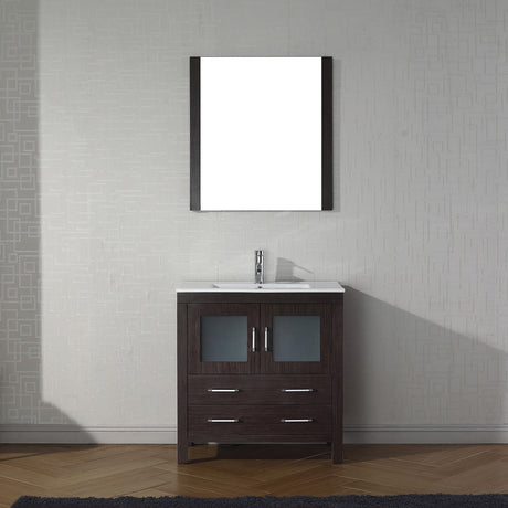 Virtu USA Dior 32" Single Bath Vanity with White Ceramic Top and Integrated Square Sink with Brushed Nickel Faucet with Matching Mirror