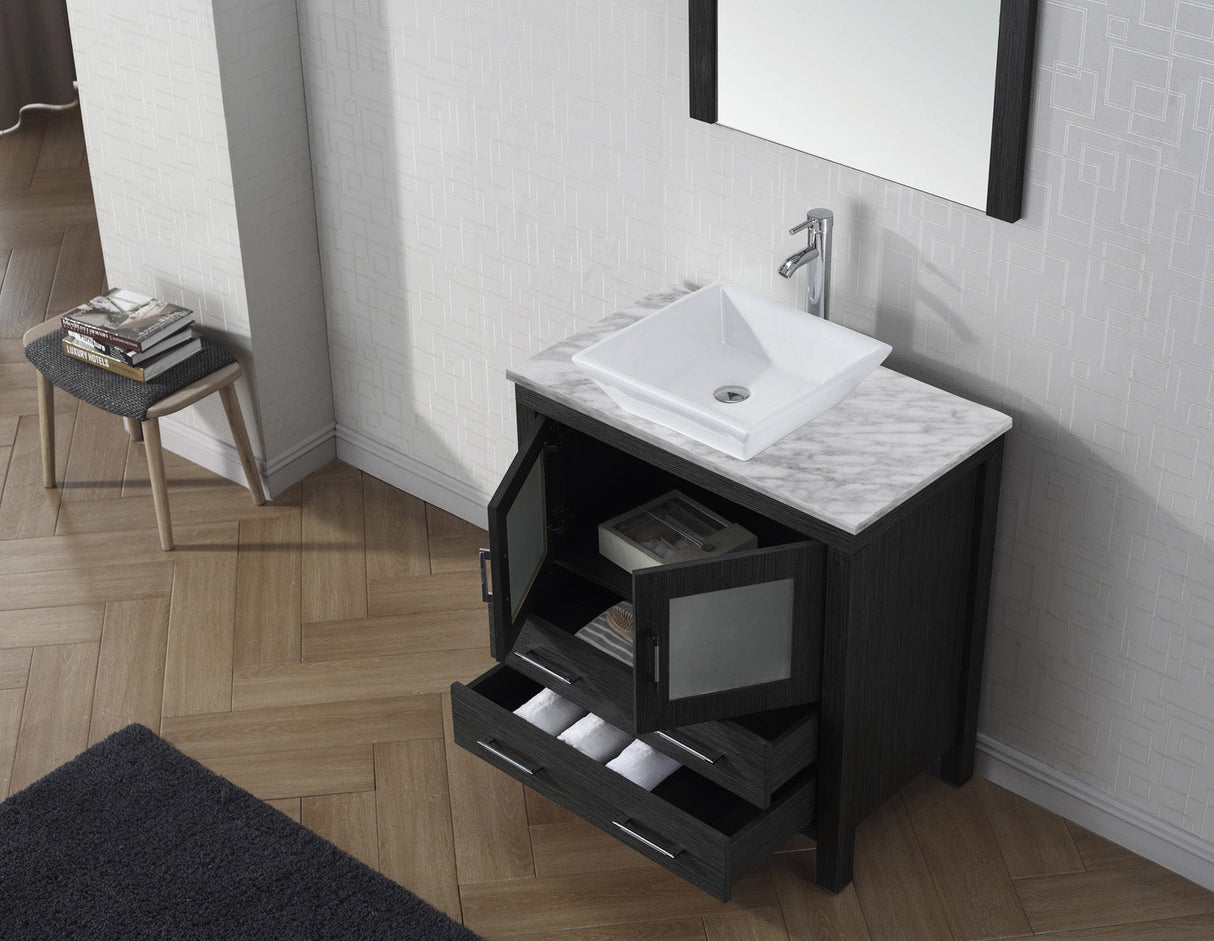 Virtu USA Dior 32" Single Bath Vanity with White Marble Top and Square Sink with Brushed Nickel Faucet with Matching Mirror