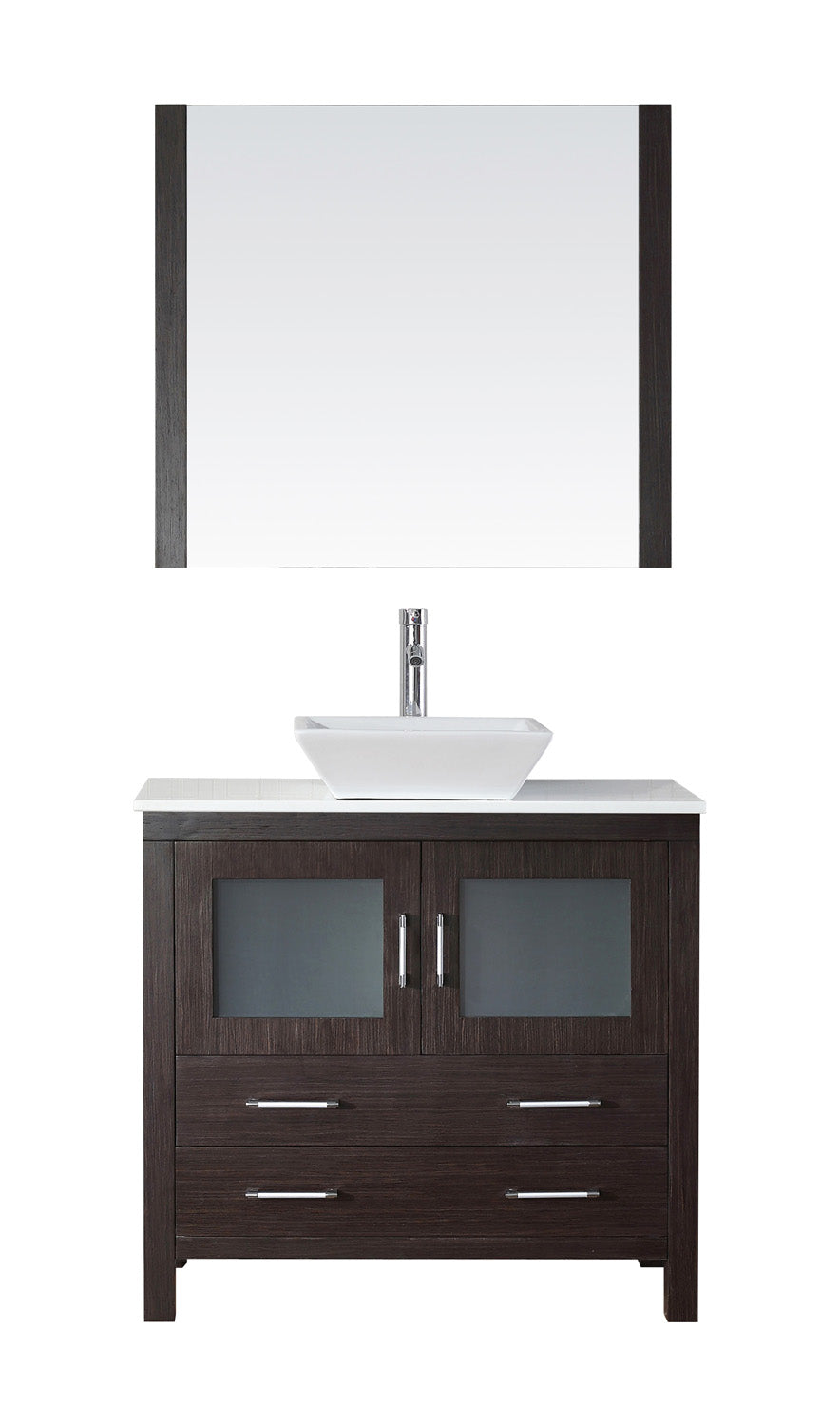 Virtu USA Dior 36" Single Bath Vanity in Espresso with White Engineered Stone Top and Square Sink with Polished Chrome Faucet and Mirror - Luxe Bathroom Vanities Luxury Bathroom Fixtures Bathroom Furniture