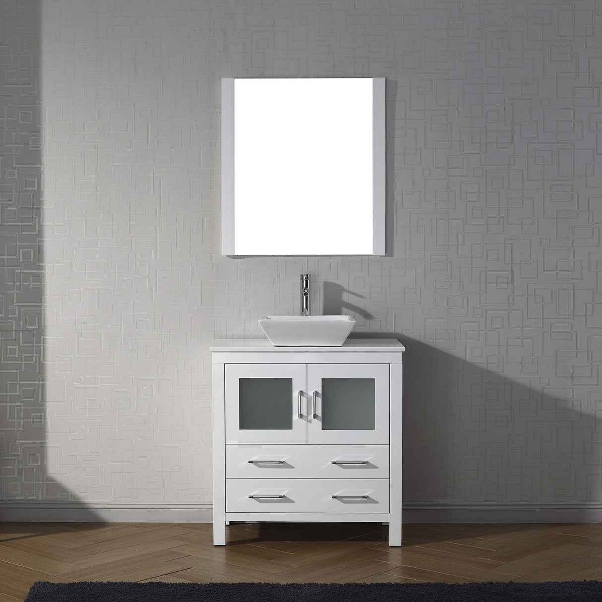 Virtu USA Dior 36" Single Bath Vanity with White Engineered Stone Top and Square Sink with Matching Mirror