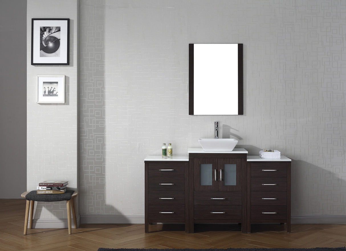 Virtu USA Dior 60" Single Bath Vanity with White Engineered Stone Top and Square Sink with Matching Mirror