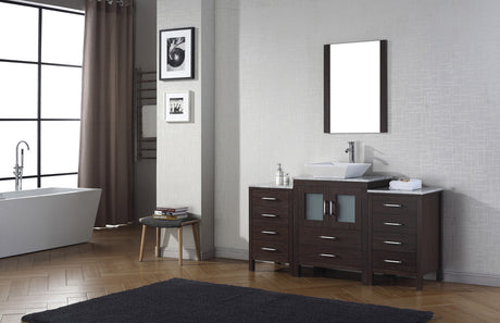 Virtu USA Dior 60" Single Bath Vanity with White Marble Top and Square Sink with Brushed Nickel Faucet with Matching Mirror